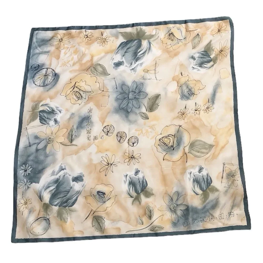Tie Rack Vintage Gray & Tan Abstract Floral Scarf - 30” Square